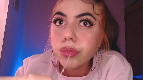 Egirl spits and drools all over cock - Ahegao blowjob