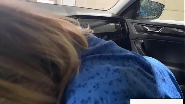 step mom sucks and JERKING OFF at the car wash in public. Cumshot