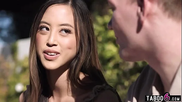 Tiny Asian college teen Alexia Anders hot sneaky sex at a guys place